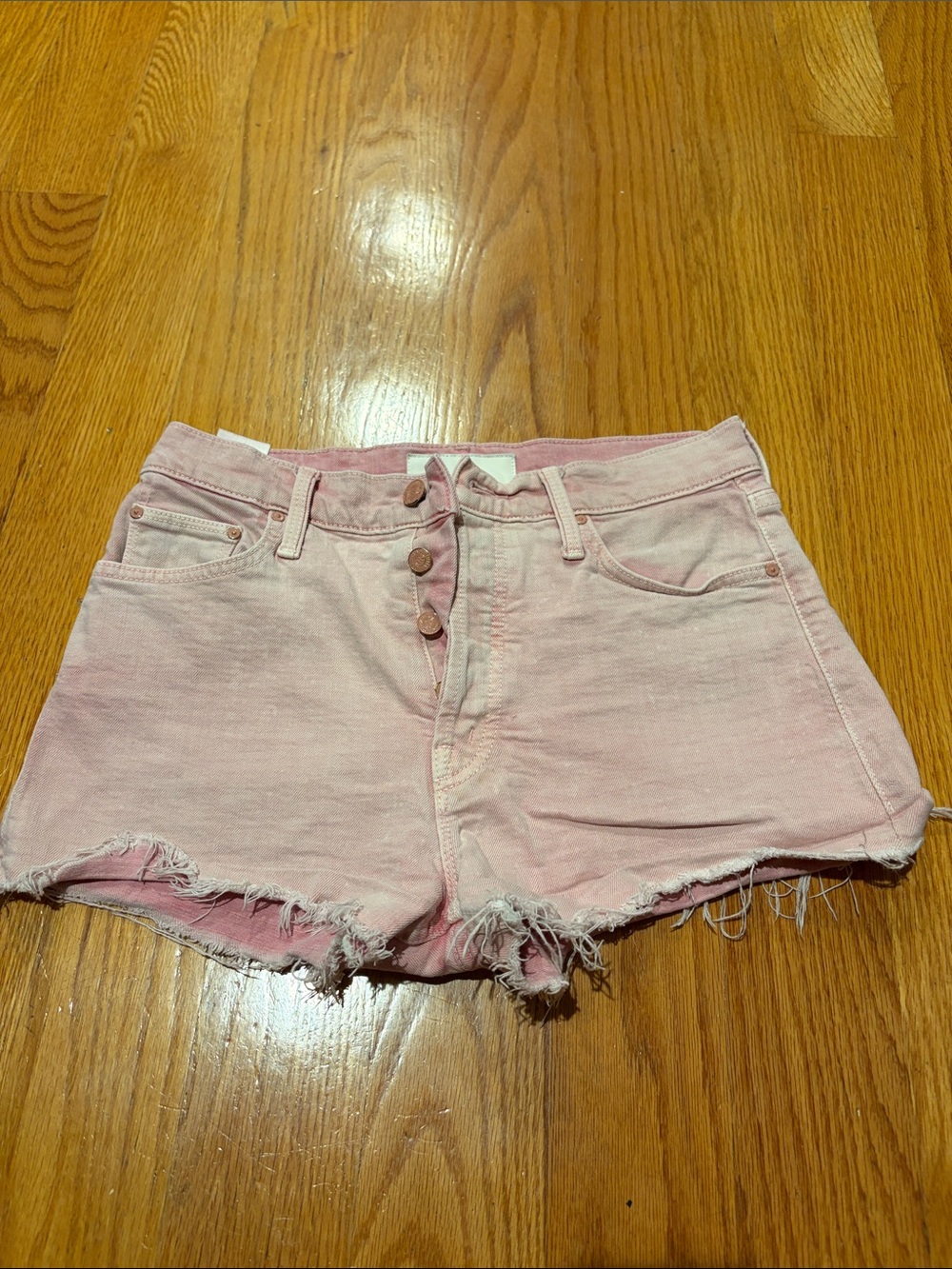 MOTHER Pink High-Rise Button-Fly Denim Cutoff Shorts